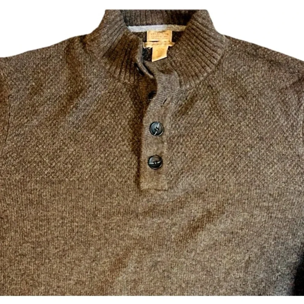 Telluride Brown Sweater Mens XL Brown Lambswool Blend 1/4 Quarter Button XL